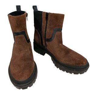 Lucky Brand Eabile Topanga Brown Suede Ankle Boots With Side Zippers Size 8M